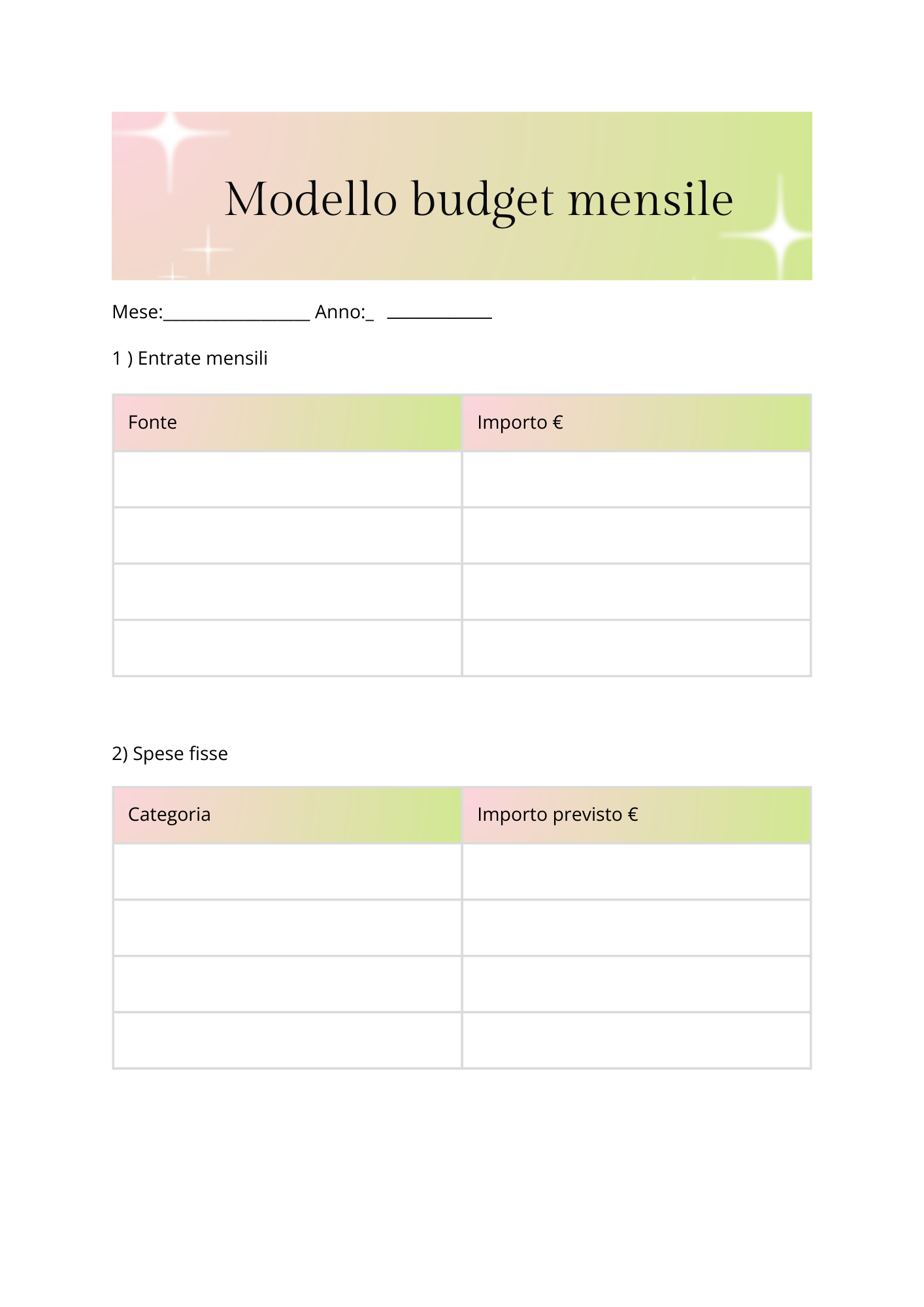 Modello budget mensile