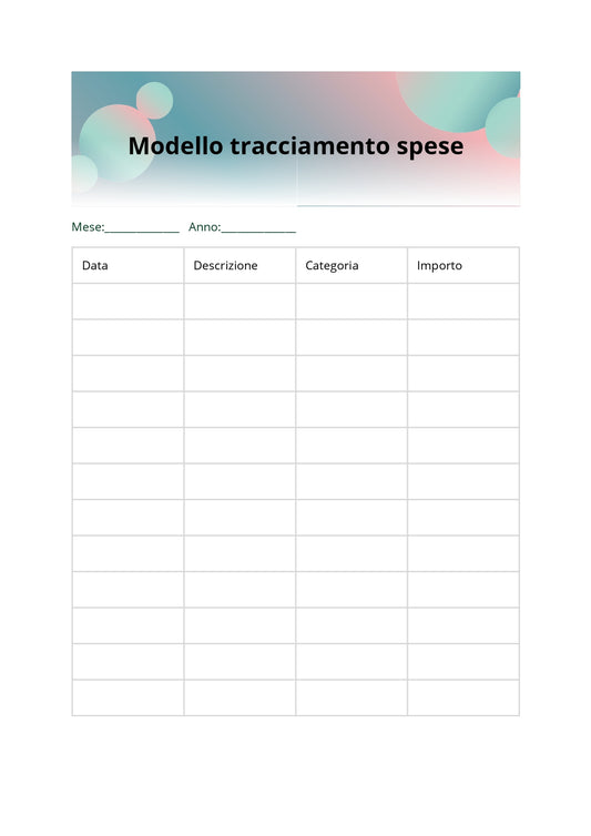 Modello tracciamento spese
